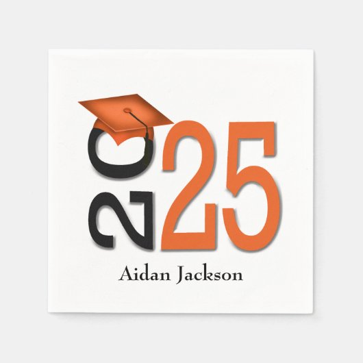 オレンジとブラック2025卒業と名前 スタンダードカクテルナプキン (正面)