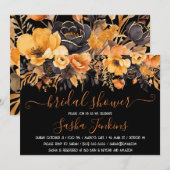 オレンジとブラック、ハロウィン、フラワーブライダルシャワー 招待状 (正面/裏面)