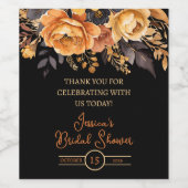 オレンジとブラック、ハロウィーン、フローラブライダルシャワー ワインラベル (シングルラベル)