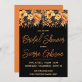 オレンジとブラック、ハロウィーン、フローラブライダルシャワー 招待状 (正面/裏面)