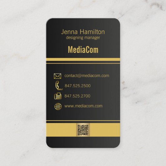 オレンジとブラッコンテンポラリークのビジネスQRカード 名刺 (正面)