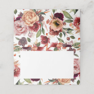 オレンジとブルゴーニュ赤秋結婚の花 プレイスカード