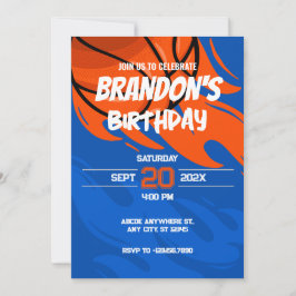 オレンジとブルーのよくはしゃぐバスケットボールの誕生日 招待状