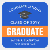オレンジとブルーのカスタム卒業式 スクエアシール (正面)