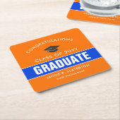 オレンジとブルーのカスタム卒業 スクエアペーパーコースター (アングル)