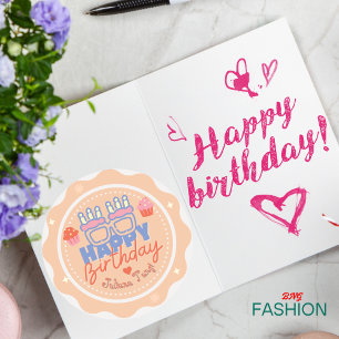 オレンジとブルーのカラフルで遊び心のある誕生日グリーティング ラウンドシール