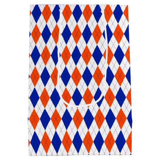 オレンジとブルーのクラシックダイヤモンドアーガイルパターン ミディアムペーパーバッグ (裏面)