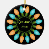 オレンジとブルーのクリスマスライトサークル セラミックオーナメント (正面)