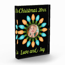 オレンジとブルーのクリスマスライトサークル フォトブロック