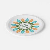 オレンジとブルーのクリスマスライトサークル ペーパープレート (アングル)