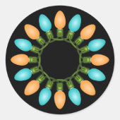 オレンジとブルーのクリスマスライトサークル ラウンドシール (正面)