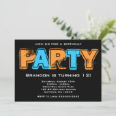 オレンジとブルーのグランジ誕生日パーティー 招待状 (スタンド正面)