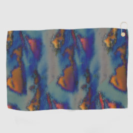 オレンジとブルーのステンドグラスとスクラッチ効果のミックス ゴルフタオル