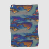 オレンジとブルーのステンドグラスとスクラッチ効果のミックス ゴルフタオル (正面)