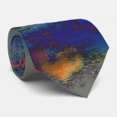 オレンジとブルーのステンドグラスとスクラッチ効果のミックス ネクタイ (ロール)
