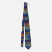 オレンジとブルーのステンドグラスとスクラッチ効果のミックス ネクタイ (裏面)
