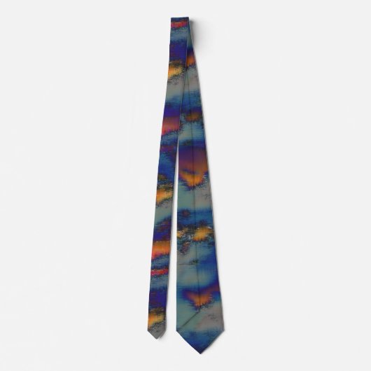 オレンジとブルーのステンドグラスとスクラッチ効果のミックス ネクタイ (裏面)