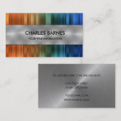 オレンジとブルーのストライプスチール名刺 名刺 (正面/裏面)