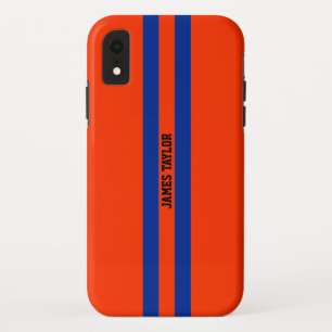 オレンジとブルーのストライプ柄モノグラム iPhone XRケース
