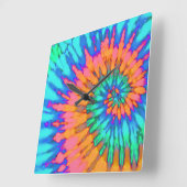 オレンジとブルーのスパイラル絞り染め時計 スクエア壁時計 (傾斜)