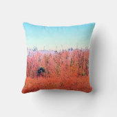 オレンジとブルーのスワンピーの森イラストレーション クッション (裏面)