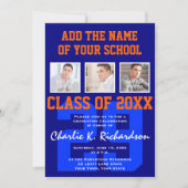 オレンジとブルーのチームカラーズスポーツ卒業 招待状 (正面)