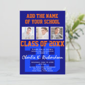 オレンジとブルーのチームカラーズスポーツ卒業 招待状 (スタンド正面)