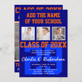 オレンジとブルーのチームカラーズスポーツ卒業 招待状 (正面/裏面)