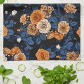 オレンジとブルーのバラに隠れている キッチンタオル (折り畳み)