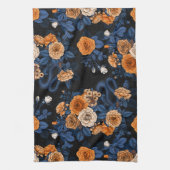 オレンジとブルーのバラに隠れている キッチンタオル (縦)