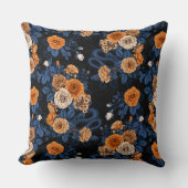 オレンジとブルーのバラに隠れている クッション (正面)