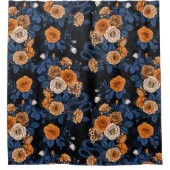 オレンジとブルーのバラに隠れている シャワーカーテン (正面)