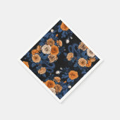 オレンジとブルーのバラに隠れている スタンダードカクテルナプキン (角)