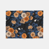 オレンジとブルーのバラに隠れている フリースブランケット (正面(横))