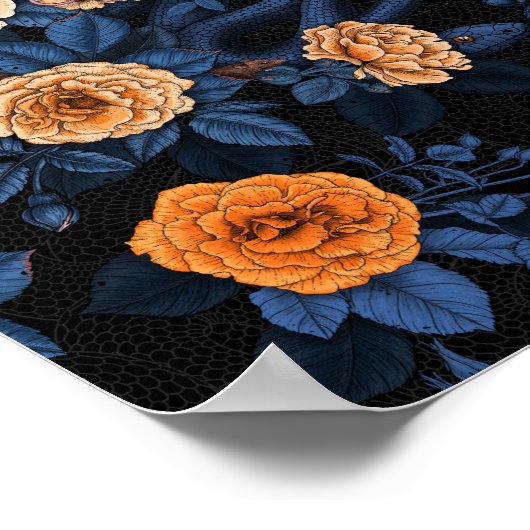 オレンジとブルーのバラに隠れている ポスター (角)