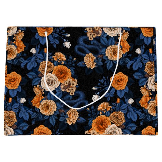 オレンジとブルーのバラに隠れている ラージペーパーバッグ (正面)