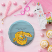 オレンジとブルーのパーソナライズされたゲッコ誕生日パーティー ペーパープレート (パーティー)