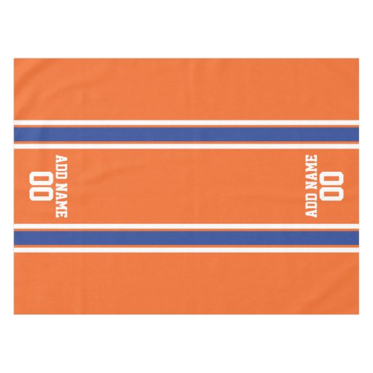 オレンジとブルーのパーソナライズされたスポーツジャージー テーブルクロス (正面(横))
