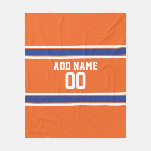 オレンジとブルーのパーソナライズされたスポーツジャージー フリースブランケット (正面)