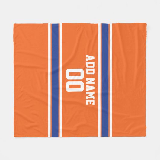 オレンジとブルーのパーソナライズされたスポーツジャージー フリースブランケット (正面(横))