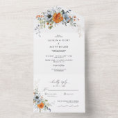 オレンジとブルーのフローラを1つの結婚式で招待 オールインワン招待状 (内側)