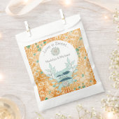 オレンジとブルーのフローラカスタムウェディングのバッグ フェイバーバッグ (クリップ留めされた状態)