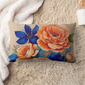 オレンジとブルーのフローラ ランバークッション (ブランケット)