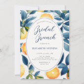 オレンジとブルーのモダンな水彩画の柑橘類のウェディングシャワー 招待状 (正面)