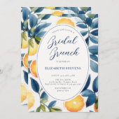 オレンジとブルーのモダンな水彩画の柑橘類のウェディングシャワー 招待状 (正面/裏面)