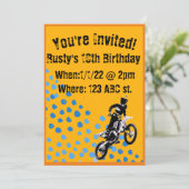 オレンジとブルーのモトクロス誕生日 招待状 (スタンド正面)