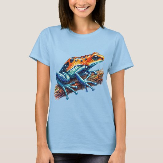 オレンジとブルーのヤドクガエル Tシャツ (正面)