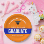 オレンジとブルーの卒パーソナライズされた業 ペーパープレート (パーティー)