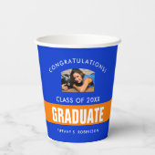 オレンジとブルーの卒業カスタム写真 紙コップ (裏面)