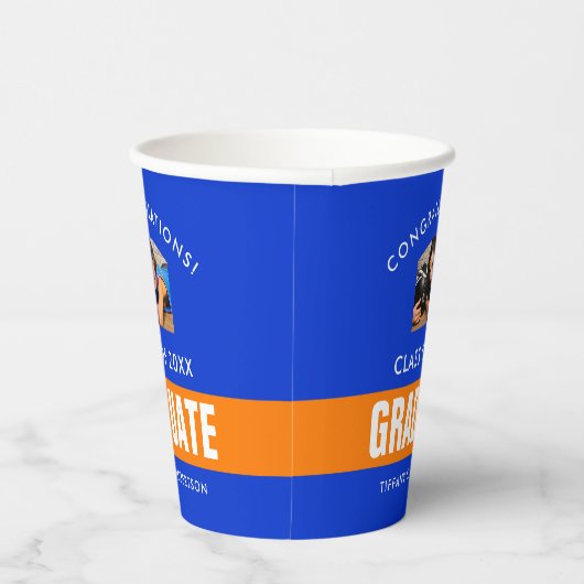 オレンジとブルーの卒業カスタム写真 紙コップ (右)